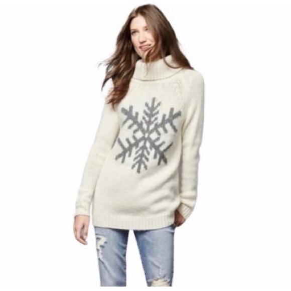 Gap Intarsia Optic White Cream Turtleneck Sweater Snowflake Design Large - Picture 8 of 8